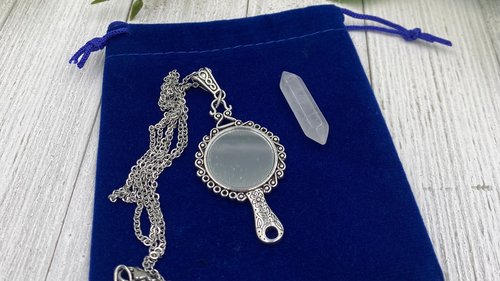 Silver Mirror Necklace, Protection Necklace, Wiccan jewelry, Witch necklace, Witchcraft jewelry, Pagan jewelry