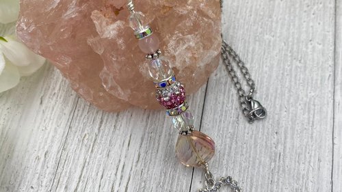 Rose Quartz Car Charm / Suncatcher, Widow Suncatcher, Mirror Accessory