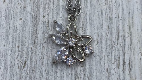 Rhinestone Flower Necklace, Floral Pendant Necklace, Minimalistic Necklace