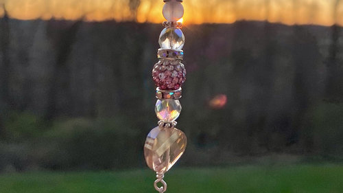 Rose Quartz Car Charm / Suncatcher, Widow Suncatcher, Mirror Accessory