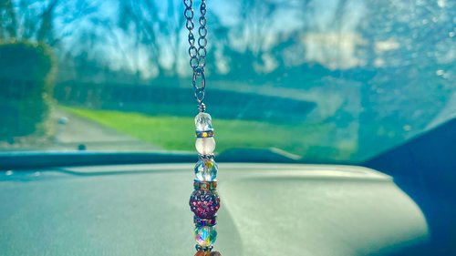 Rose Quartz Car Charm / Suncatcher, Widow Suncatcher, Mirror Accessory