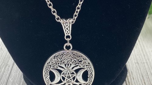 Triple Moon Pentacle Necklace, Witchy Necklace, Hecate Necklace, Tree of Life Necklace, Shield, Psychic Protection, Cham Necklace