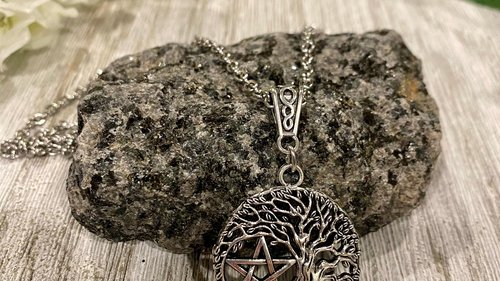 Triple Moon Pentacle Necklace, Witchy Necklace, Tree of Life Necklace, Handmade Necklace, Psychic Protection, Cham Necklace