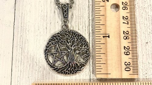 Triple Moon Pentacle Necklace, Witchy Necklace, Tree of Life Necklace, Handmade Necklace, Psychic Protection, Cham Necklace