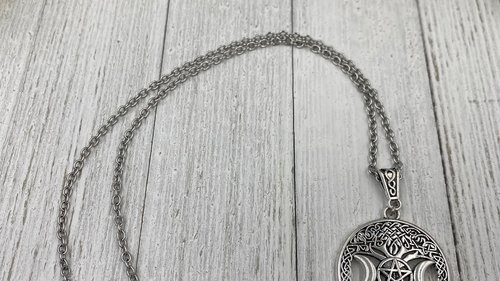 Triple Moon Pentacle Necklace, Witchy Necklace, Hecate Necklace, Tree of Life Necklace, Shield, Psychic Protection, Cham Necklace