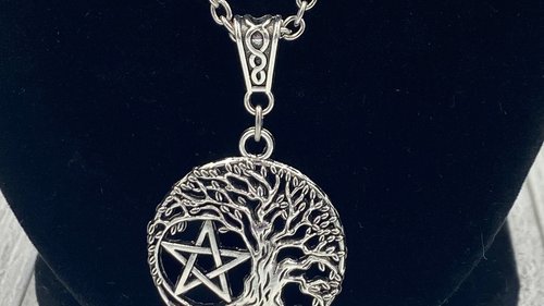 Triple Moon Pentacle Necklace, Witchy Necklace, Tree of Life Necklace, Handmade Necklace, Psychic Protection, Cham Necklace