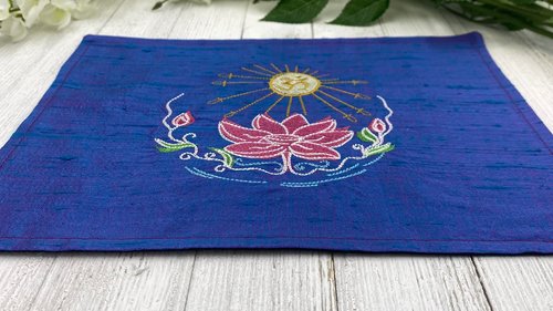 Embroidered Silk Lotus Altar Cloth, Traveling Altar Cloth, Portable Altar Cloth, Small Spaces Altar, Home Office Altar