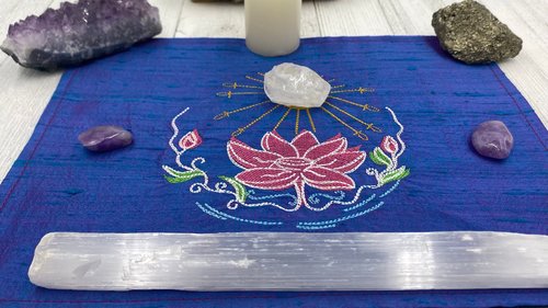 Embroidered Silk Lotus Altar Cloth, Traveling Altar Cloth, Portable Altar Cloth, Small Spaces Altar, Home Office Altar