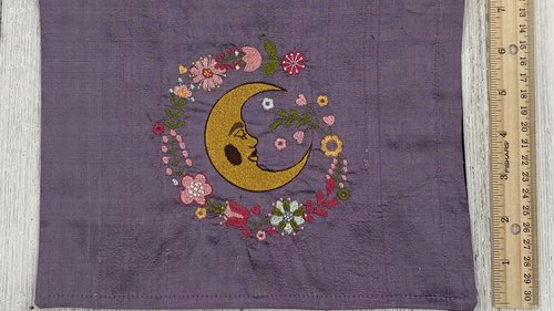 Embroidered Silk Floral Moon Altar Cloth, Traveling Altar Cloth, Portable Altar Cloth, Small Spaces Altar, Home Office Altar