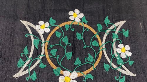 Embroidered Silk Triple Moon Altar Cloth, Altar Decor, Tarot Altar Cloth, Portable Altar Cloth, Small Spaces Altar, Home Office Altar