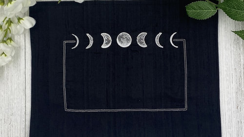 Embroidered Silk Moon Phase Altar Cloth, Altar Decor, Tarot Altar Cloth, Portable Altar Cloth, Small Spaces Altar, Home Office Altar