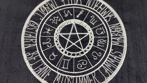 Embroidered Silk Wheel of Year Altar Cloth, Altar Decor, Tarot Altar Cloth, Tarot Cloth, Altar Mat, Portable Altar Cloth, Small Spaces Altar