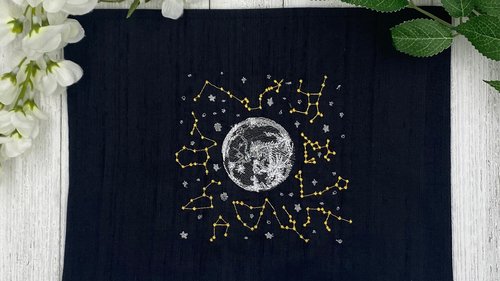 Embroidered Silk Constellations Altar Cloth, Tarot Altar Cloth, Altar Decor, Tarot Cloth, Altar Mat