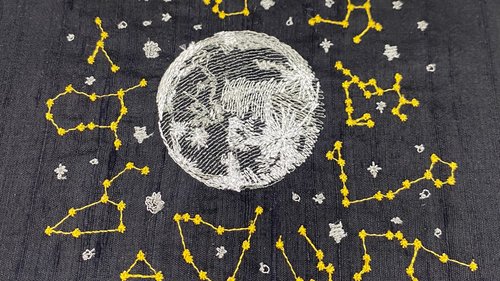 Embroidered Silk Constellations Altar Cloth, Tarot Altar Cloth, Altar Decor, Tarot Cloth, Altar Mat