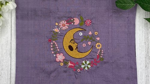 Embroidered Silk Floral Moon Altar Cloth, Traveling Altar Cloth, Portable Altar Cloth, Small Spaces Altar, Home Office Altar