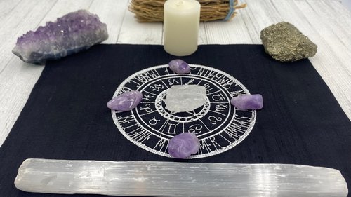 Embroidered Silk Wheel of Year Altar Cloth, Altar Decor, Tarot Altar Cloth, Tarot Cloth, Altar Mat, Portable Altar Cloth, Small Spaces Altar