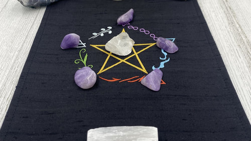 Embroidered Silk Elemental Pentacle Altar Cloth, Traveling Altar Cloth, Portable Altar Cloth, Small Spaces Altar, Home Office Altar