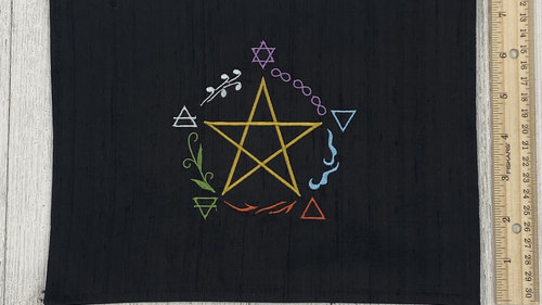 Embroidered Silk Elemental Pentacle Altar Cloth, Traveling Altar Cloth, Portable Altar Cloth, Small Spaces Altar, Home Office Altar