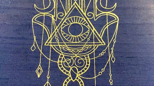 Embroidered Silk Hamsa Altar Cloth, Altar Decor, Tarot Altar Cloth, Portable Altar Cloth, Small Spaces Altar, Home Office Altar