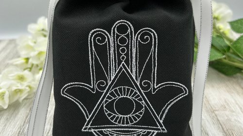 Hamsa Embroidered Silk lined Tarot Bag Keepsake Bag / Drawstring Bag / Jewelry Bag / Crystal Bag / Gift Bag / Tarot Pouch