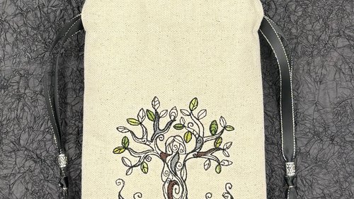 Tree Embroidered Silk lined Tarot Bag Keepsake Bag / Drawstring Bag / Jewelry Bag / Crystal Bag / Gift Bag / Tarot Pouch