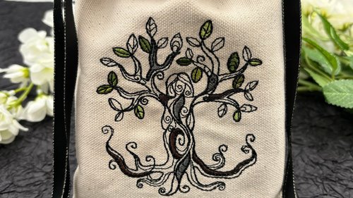 Tree Embroidered Silk lined Tarot Bag Keepsake Bag / Drawstring Bag / Jewelry Bag / Crystal Bag / Gift Bag / Tarot Pouch