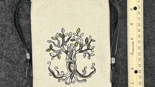 Tree Embroidered Silk lined Tarot Bag Keepsake Bag / Drawstring Bag / Jewelry Bag / Crystal Bag / Gift Bag / Tarot Pouch