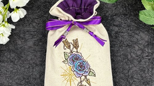 Floral Embroidered Silk lined Tarot Bag Keepsake Bag / Drawstring Bag / Jewelry Bag / Crystal Bag / Gift Bag / Tarot Pouch