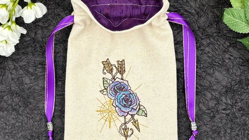 Floral Embroidered Silk lined Tarot Bag Keepsake Bag / Drawstring Bag / Jewelry Bag / Crystal Bag / Gift Bag / Tarot Pouch