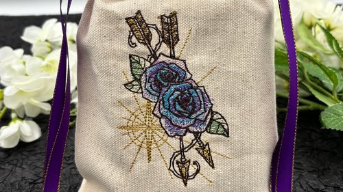 Floral Embroidered Silk lined Tarot Bag Keepsake Bag / Drawstring Bag / Jewelry Bag / Crystal Bag / Gift Bag / Tarot Pouch