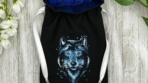 Wolf Embroidered Silk lined Tarot Bag Keepsake Bag / Drawstring Bag / Jewelry Bag / Crystal Bag / Gift Bag / Tarot Pouch