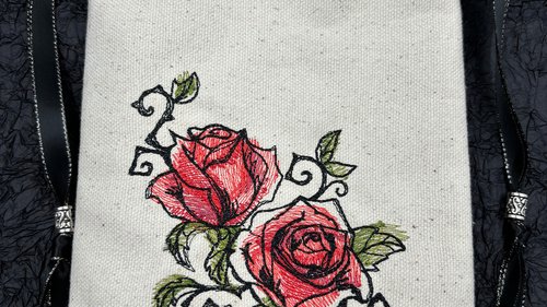 Rose Embroidered Silk lined Tarot Bag Keepsake Bag / Drawstring Bag / Jewelry Bag / Crystal Bag / Gift Bag / Tarot Pouch