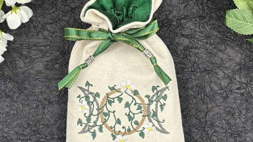 Triple Moon Embroidered, Silk lined Tarot Bag Keepsake Bag / Drawstring Bag / Jewelry Bag / Crystal Bag / Gift Bag / Tarot Pouch