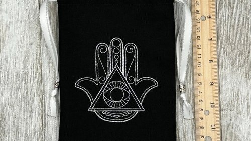 Hamsa Embroidered Silk lined Tarot Bag Keepsake Bag / Drawstring Bag / Jewelry Bag / Crystal Bag / Gift Bag / Tarot Pouch