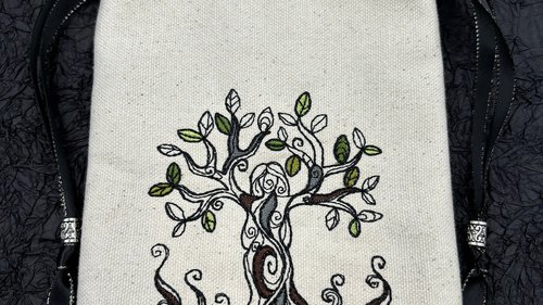 Tree Embroidered Silk lined Tarot Bag Keepsake Bag / Drawstring Bag / Jewelry Bag / Crystal Bag / Gift Bag / Tarot Pouch