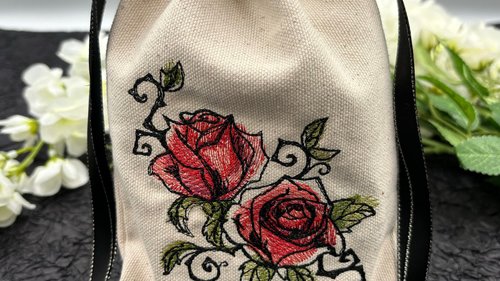 Rose Embroidered Silk lined Tarot Bag Keepsake Bag / Drawstring Bag / Jewelry Bag / Crystal Bag / Gift Bag / Tarot Pouch