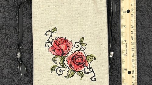 Rose Embroidered Silk lined Tarot Bag Keepsake Bag / Drawstring Bag / Jewelry Bag / Crystal Bag / Gift Bag / Tarot Pouch