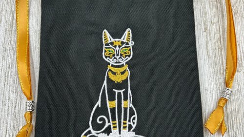 Bastet Embroidered, Silk lined Tarot Bag Keepsake Bag / Drawstring Bag / Jewelry Bag / Crystal Bag / Gift Bag / Tarot Pouch