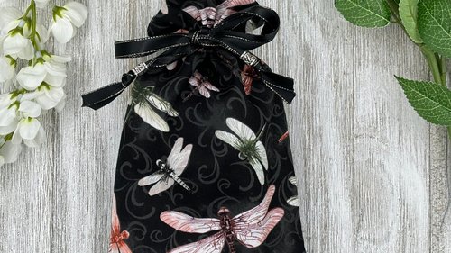 Dragonfly Tarot Bag/ Custom Tarot Bag/ Keepsake Bag / Drawstring Bag / Oracle Bag / Jewelry Bag / Crystal Bag / Gift Bag / Tarot Pouch