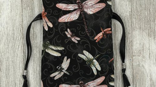 Dragonfly Tarot Bag/ Custom Tarot Bag/ Keepsake Bag / Drawstring Bag / Oracle Bag / Jewelry Bag / Crystal Bag / Gift Bag / Tarot Pouch