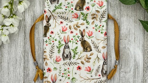 Rabbit Tarot Bag/ Custom Tarot Bag/ Keepsake Bag / Drawstring Bag / Oracle Bag / Jewelry Bag / Crystal Bag / Gift Bag / Tarot Pouch