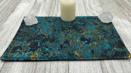 MINI Altar Cloth - Shimmering Gold Blue, Traveling Altar Cloth, Portable Altar Cloth, Small Spaces Altar, Home Office Altar