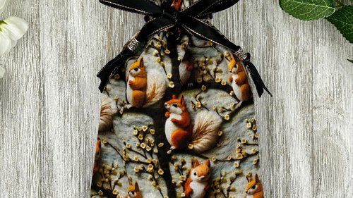 Squirrel Tarot Bag/ Custom Tarot Bag/ Keepsake Bag / Drawstring Bag / Oracle Bag / Jewelry Bag / Crystal Bag / Gift Bag / Tarot Pouch