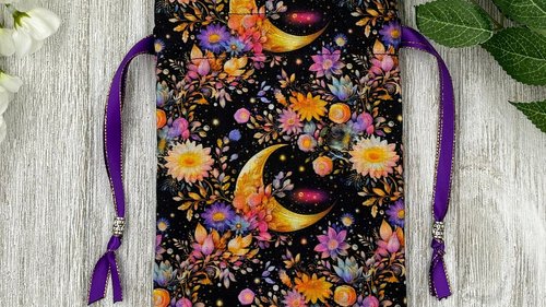 Moon Garden Tarot Bag/ Custom Tarot Pouch/ Keepsake Bag / Drawstring Bag / Oracle Bag / Crystal Bag / Tarot Pouch / Cosmetic Bag