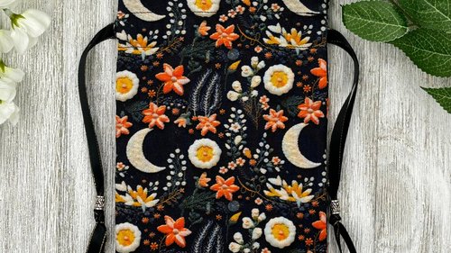 Floral Moon Bag/ Custom Tarot Pouch/ Keepsake Bag / Drawstring Bag / Oracle Bag / Crystal Bag / Tarot Pouch / Cosmetic Bag