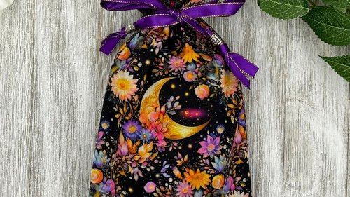 Moon Garden Tarot Bag/ Custom Tarot Pouch/ Keepsake Bag / Drawstring Bag / Oracle Bag / Crystal Bag / Tarot Pouch / Cosmetic Bag