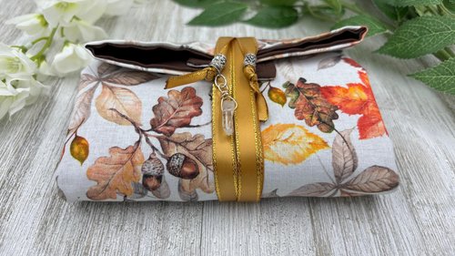 Reversible Cotton Lined Tarot Wrap/ Leaves Tarot Wrap / Tarot Supplies / Tarot Deck Storage / Tarot Cloth / Tarot Supplies / Altar