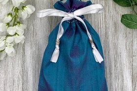 Silk & Silk Lined Tarot Bag, Teal and Pink/ Custom Tarot Pouch/ Keepsake Bag / Drawstring Bag / Oracle Bag / Crystal Bag / Tarot Pouch