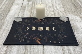 MINI Altar Cloth - Leaves Lunar Phase, Traveling Altar Cloth, Portable Altar Cloth, Small Spaces Altar, Home Office Altar