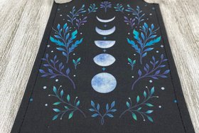 MINI Altar Cloth - Blue Leaves Moon, Traveling Altar Cloth, Portable Altar Cloth, Small Spaces Altar, Home Office Altar